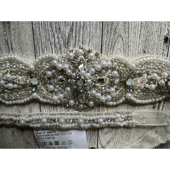 Justin Alexander Bridal Tulle Belt Crystal Embellishments 8866B Ivory/Silver 10 - Picture 2 of 7